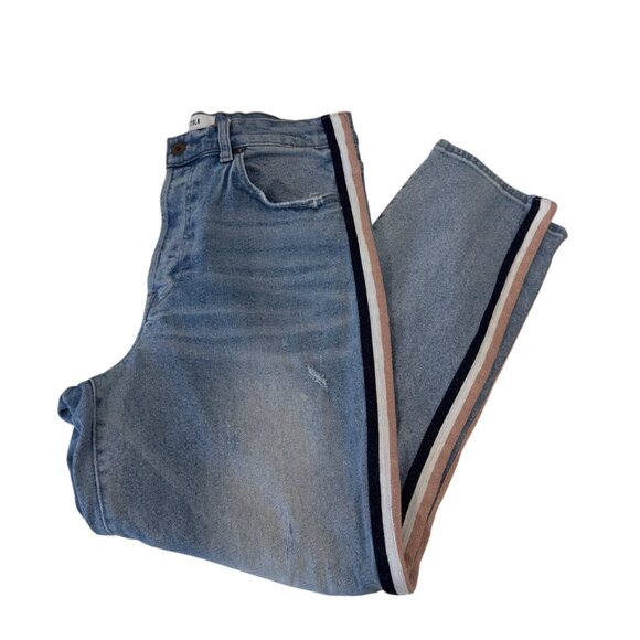 Pistola Women Striped Side Denim Slim Button Fly Jeans SZ 31 Light Wash Mid-Rise - Picture 9 of 16